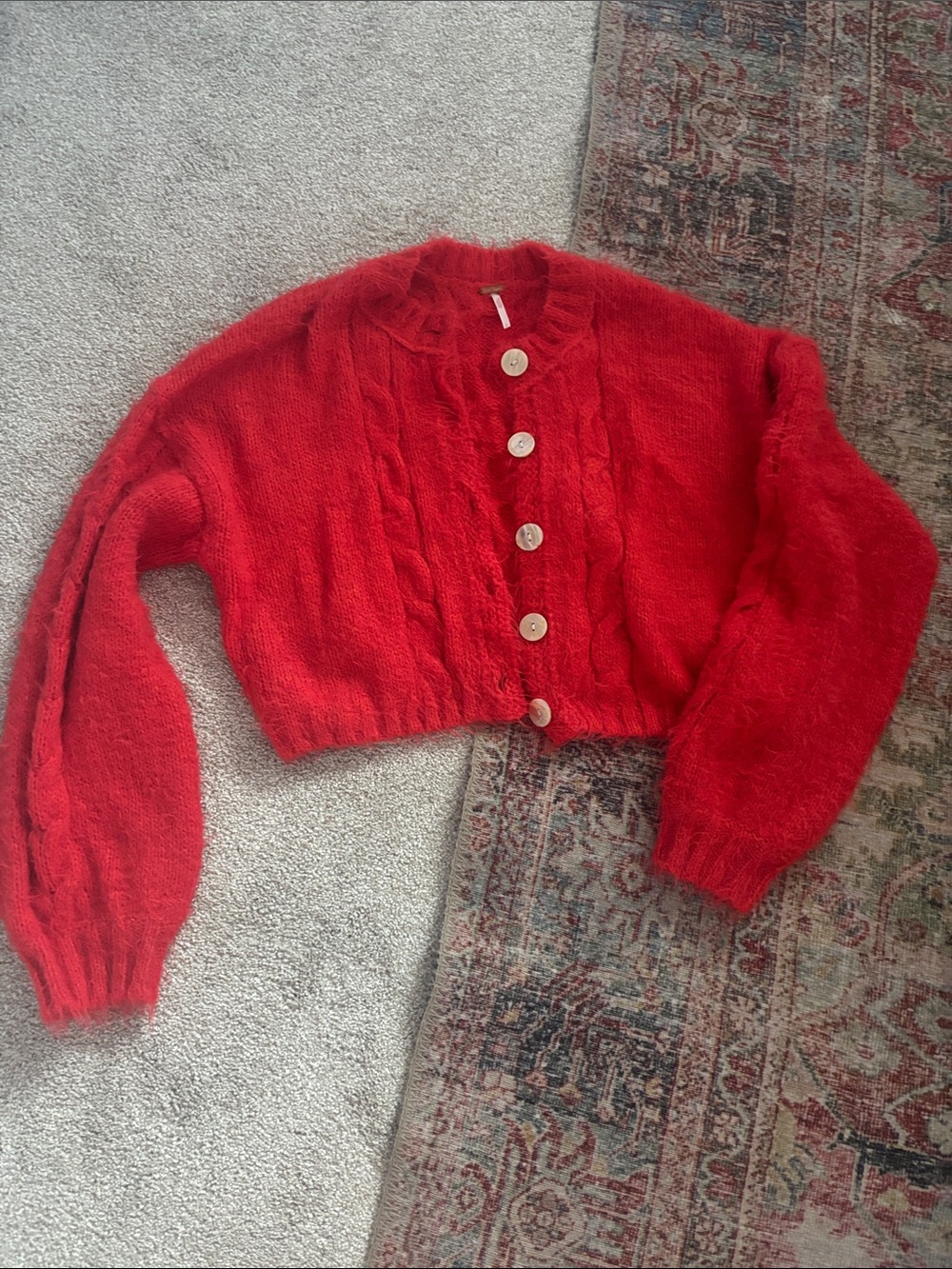 Free People Vibrant Red Cropped Mohair Cardigan